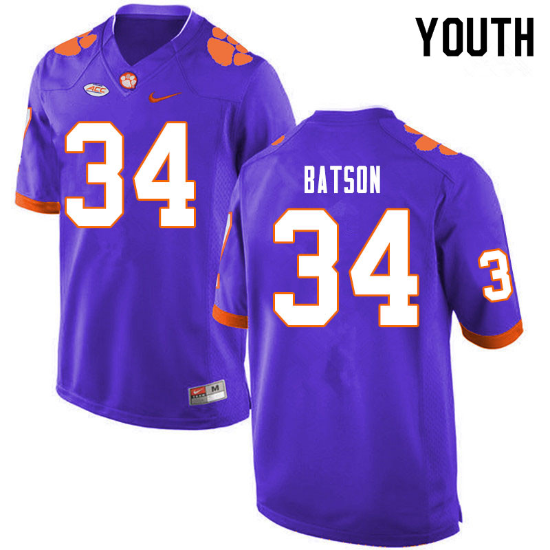 Youth #34 Ben Batson Clemson Tigers College Football Jerseys Sale-Purple - Click Image to Close